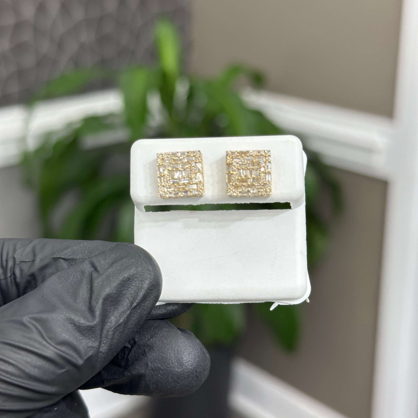 Genuine Natural Diamond Square Stud Earrings (1 CTW) 10k Real Gold