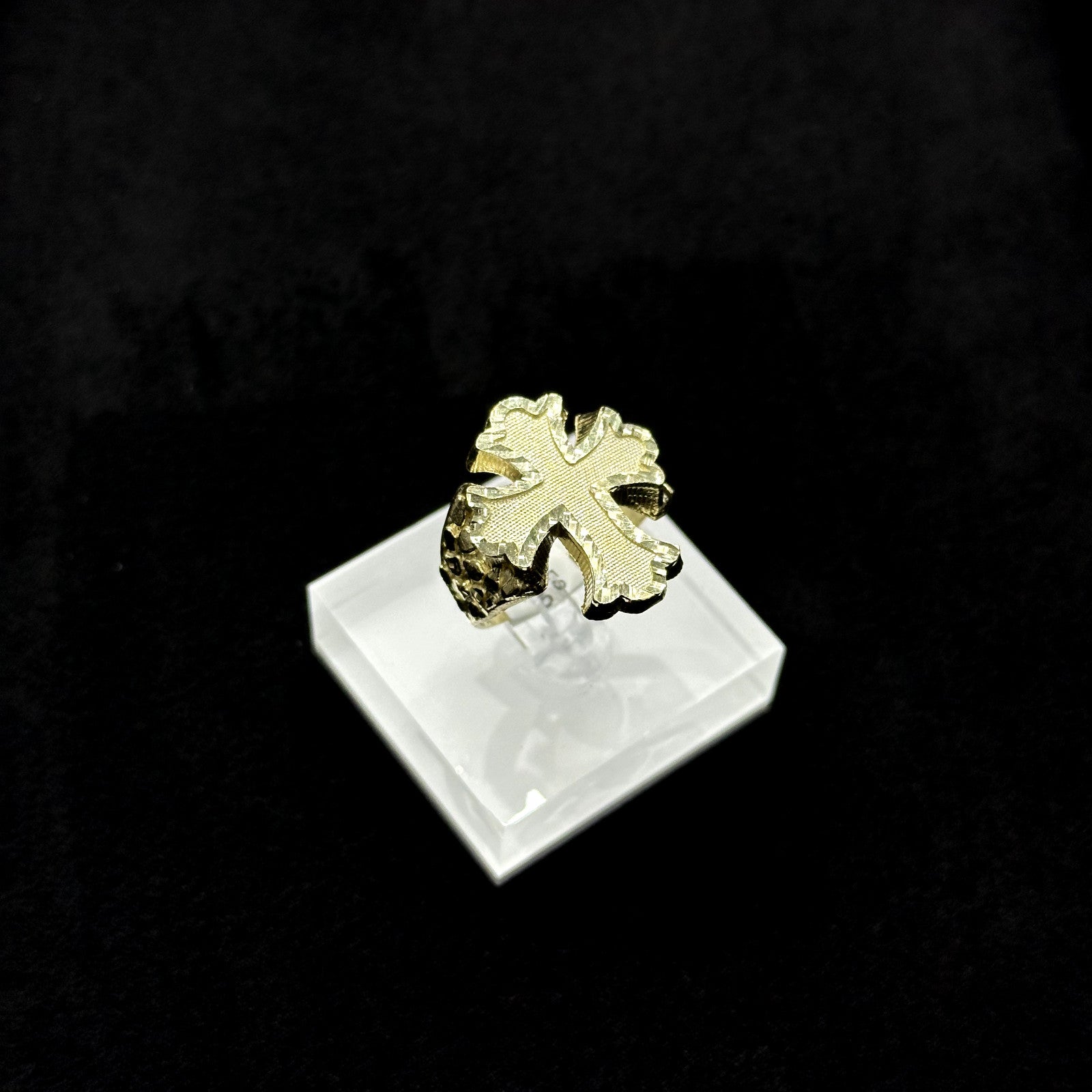 Real 10k Jesus Nugget Cross Ring Yellow Gold Mens Casual Ring 10kt