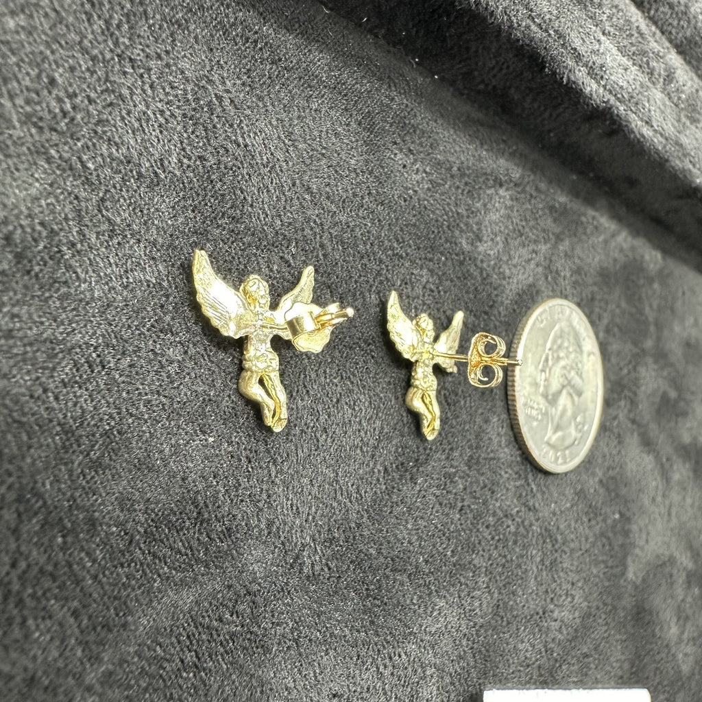 10k Real Gold Angel Wings Earrings Gold Cut Diamond Polish
