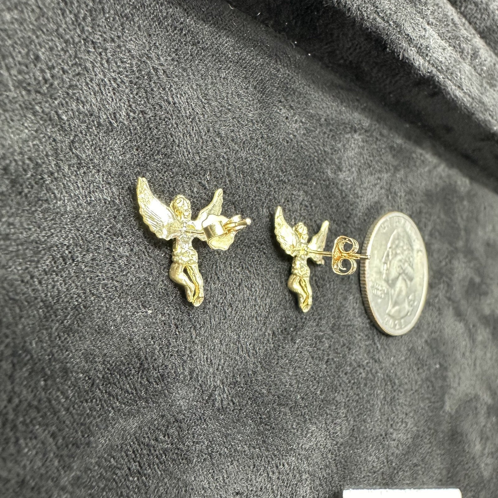 10k Real Gold Angel Wings Earrings Gold Cut Diamond Polish