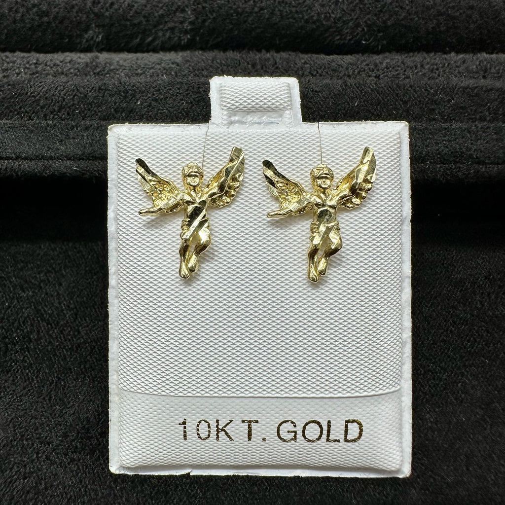 10k Real Gold Angel Wings Earrings Gold Cut Diamond Polish