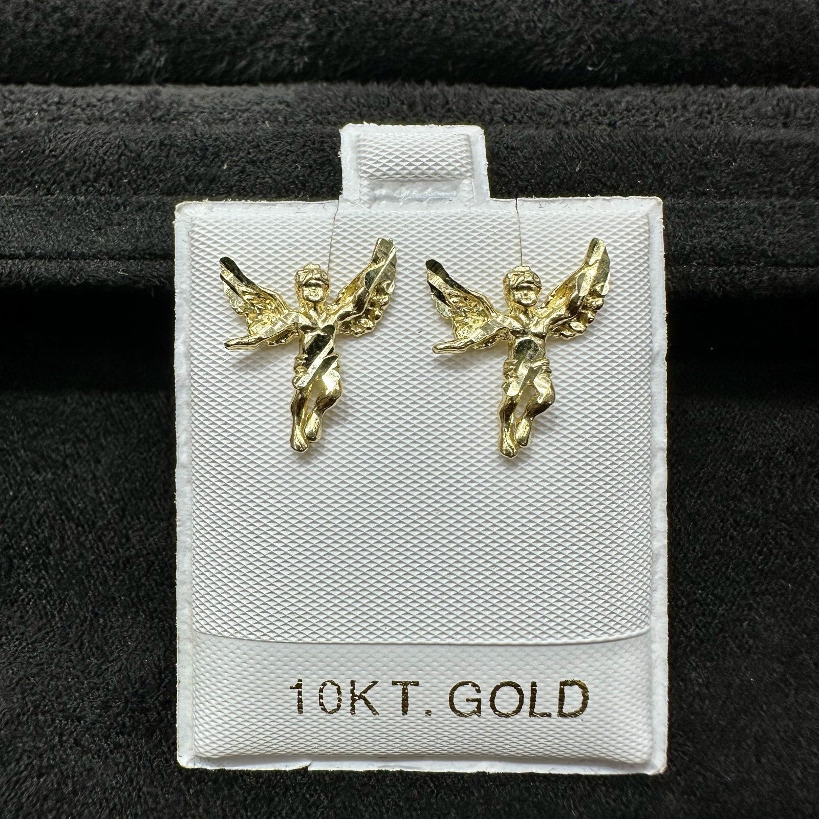 10k Real Gold Angel Wings Earrings Gold Cut Diamond Polish