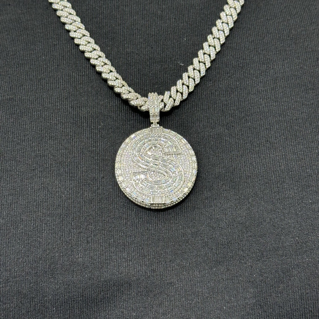 925 Moissanite Charm Money Dollar Sign Pendant Big Size Men with Certificate