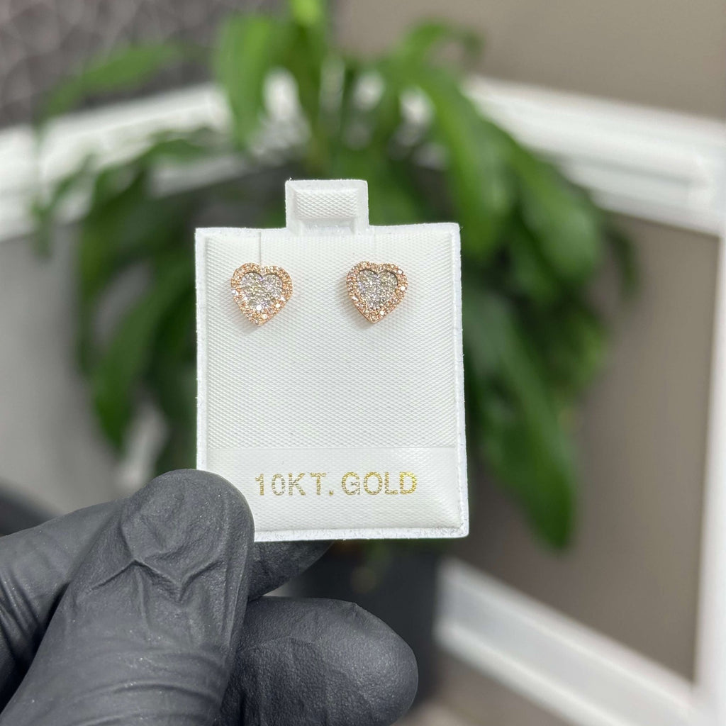 Natural Diamond Heart Shaped Earrings 10K Real Rose Gold 0.38 CTW