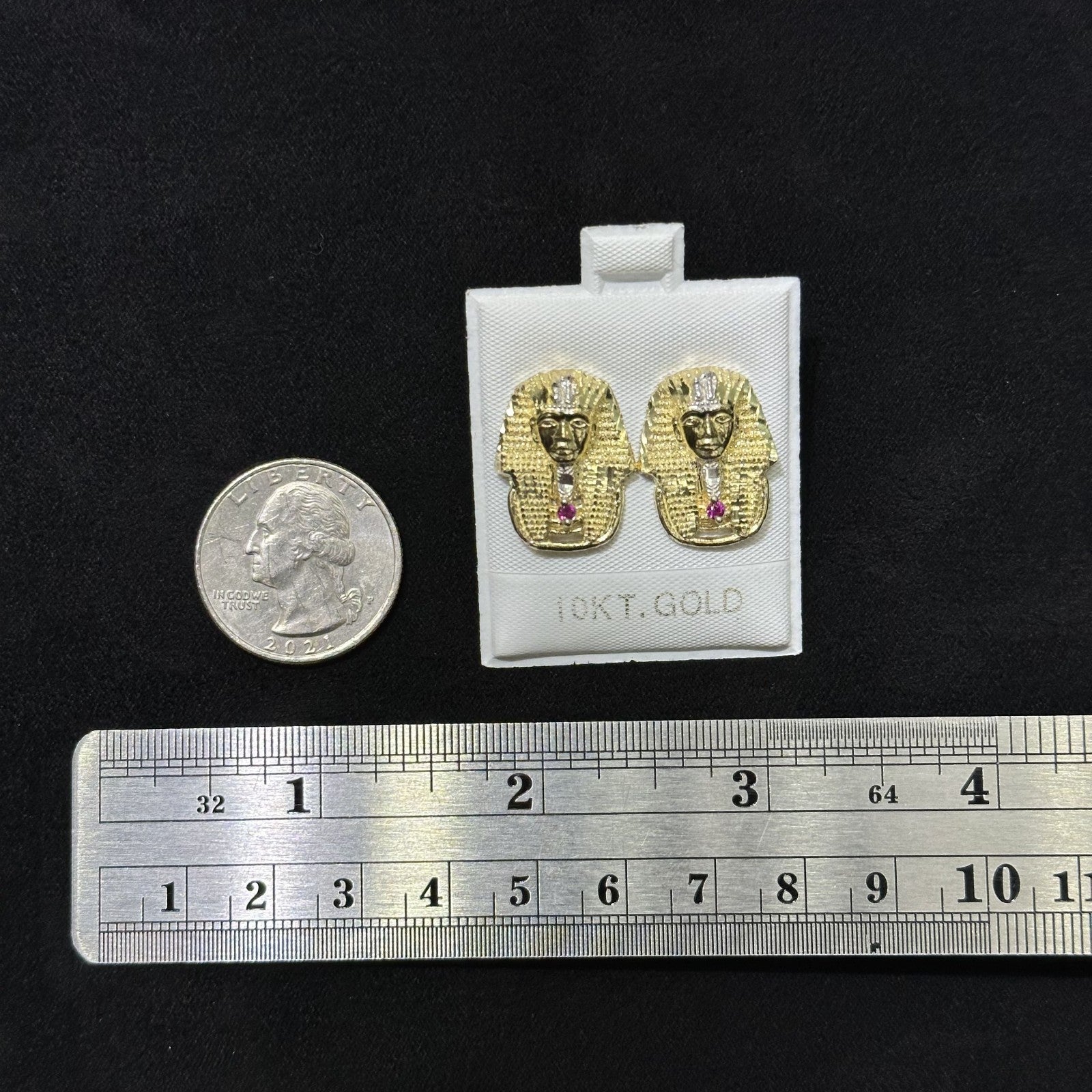 10k Gold Pharaoh Head Earrings Egyptian Style Small Large Size Male Female