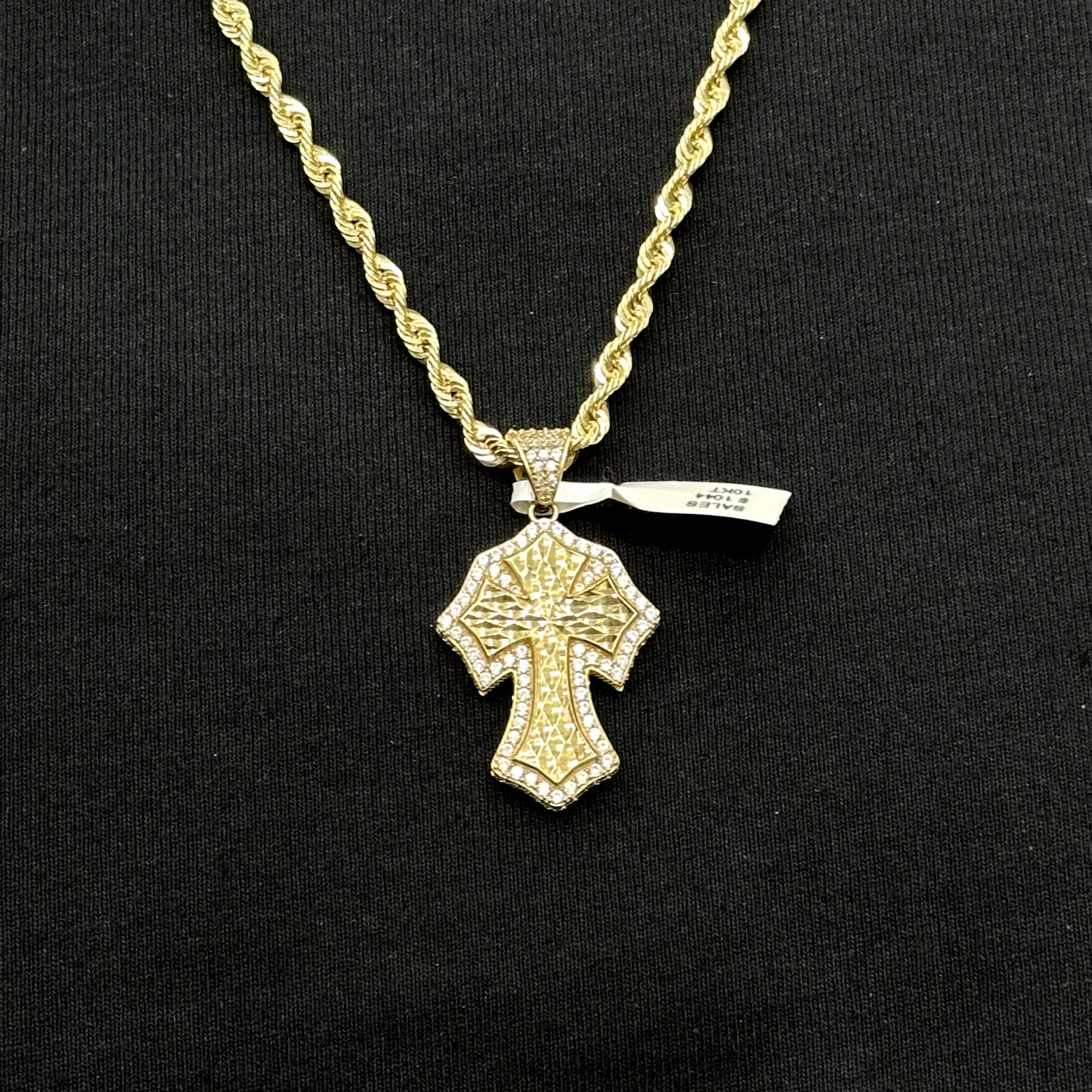 Real Solid 10K Yellow Gold Polished Small Diamond Cut Cross Charm Pendant