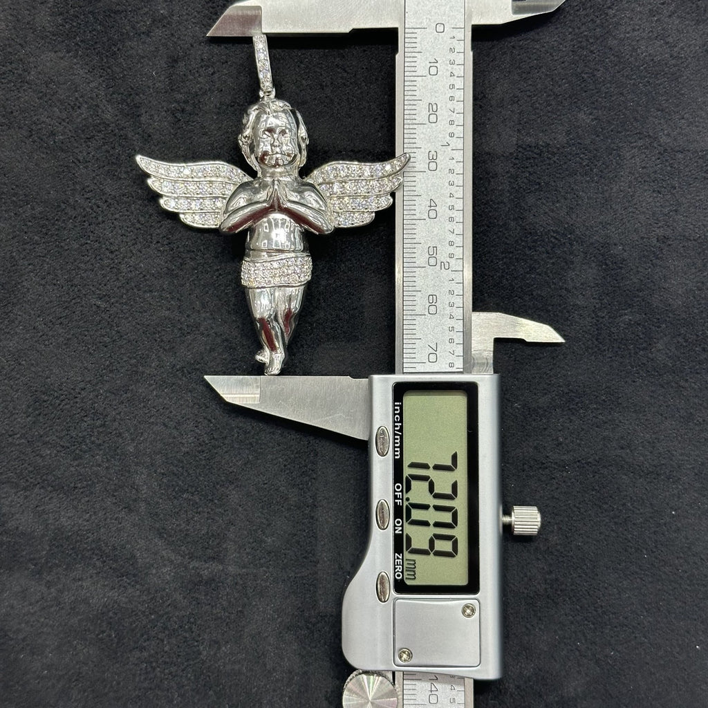 Moissanite 4.38 ct Praying Baby Angel Small 925 Sterling Silver Pendant Necklace