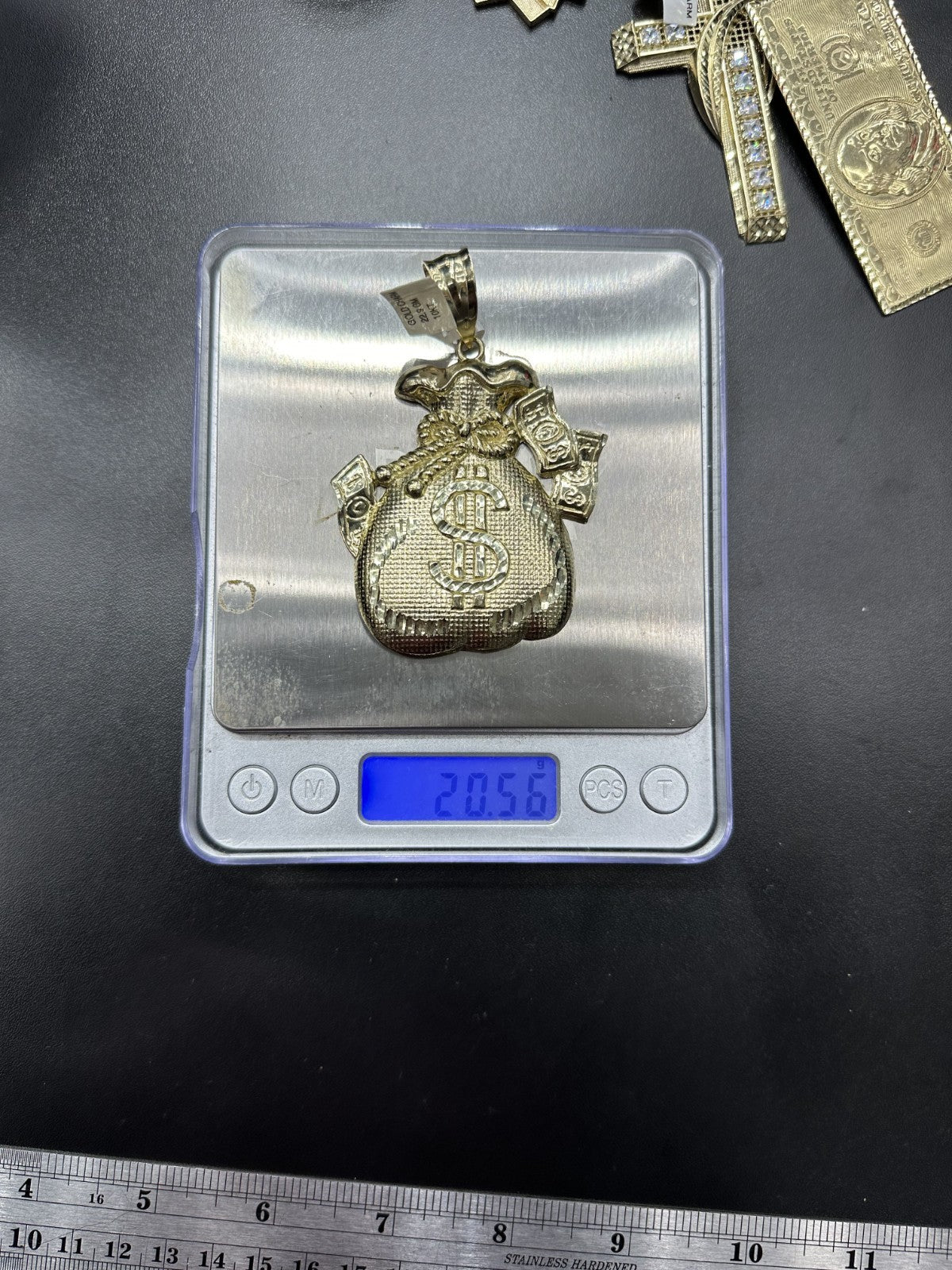 10k Gold Charm Big Money Bag Real Gold Pendant with Diamond Cut Gold