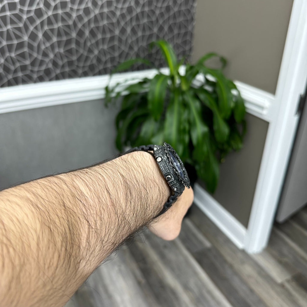 Black Moissanite Watch Man with Thorn Lab Diamonds