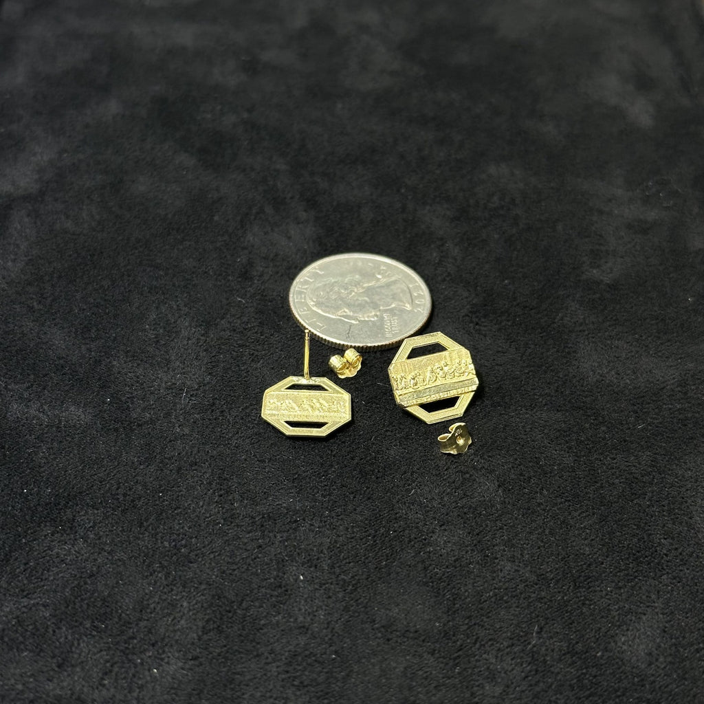 10k Gold Earrings Last Supper Medium Small Size Male Female Kids