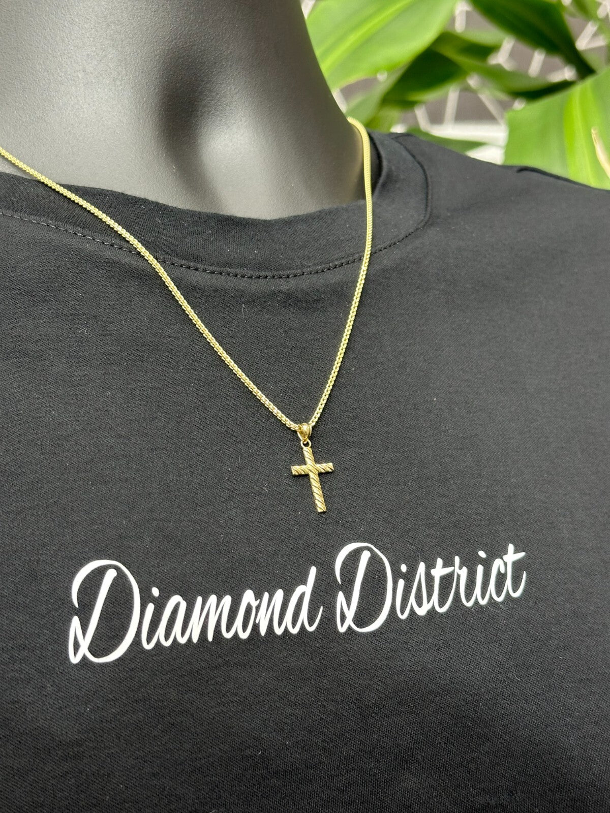 Real Solid 10K Yellow Gold Polished Small Diamond Cut Cross Charm Pendant