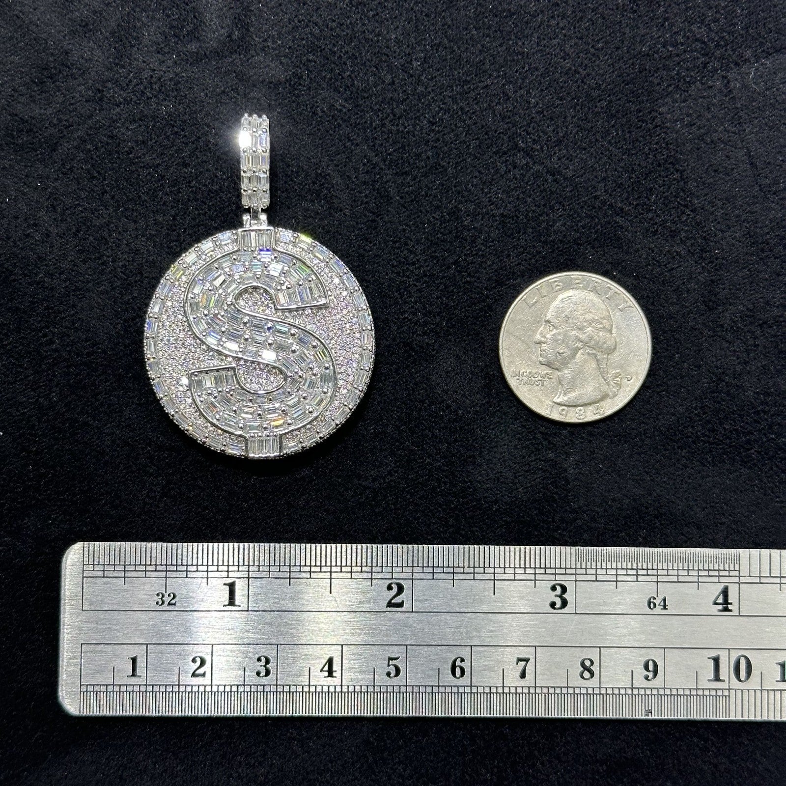 925 Moissanite Charm Money Dollar Sign Pendant Big Size Men with Certificate