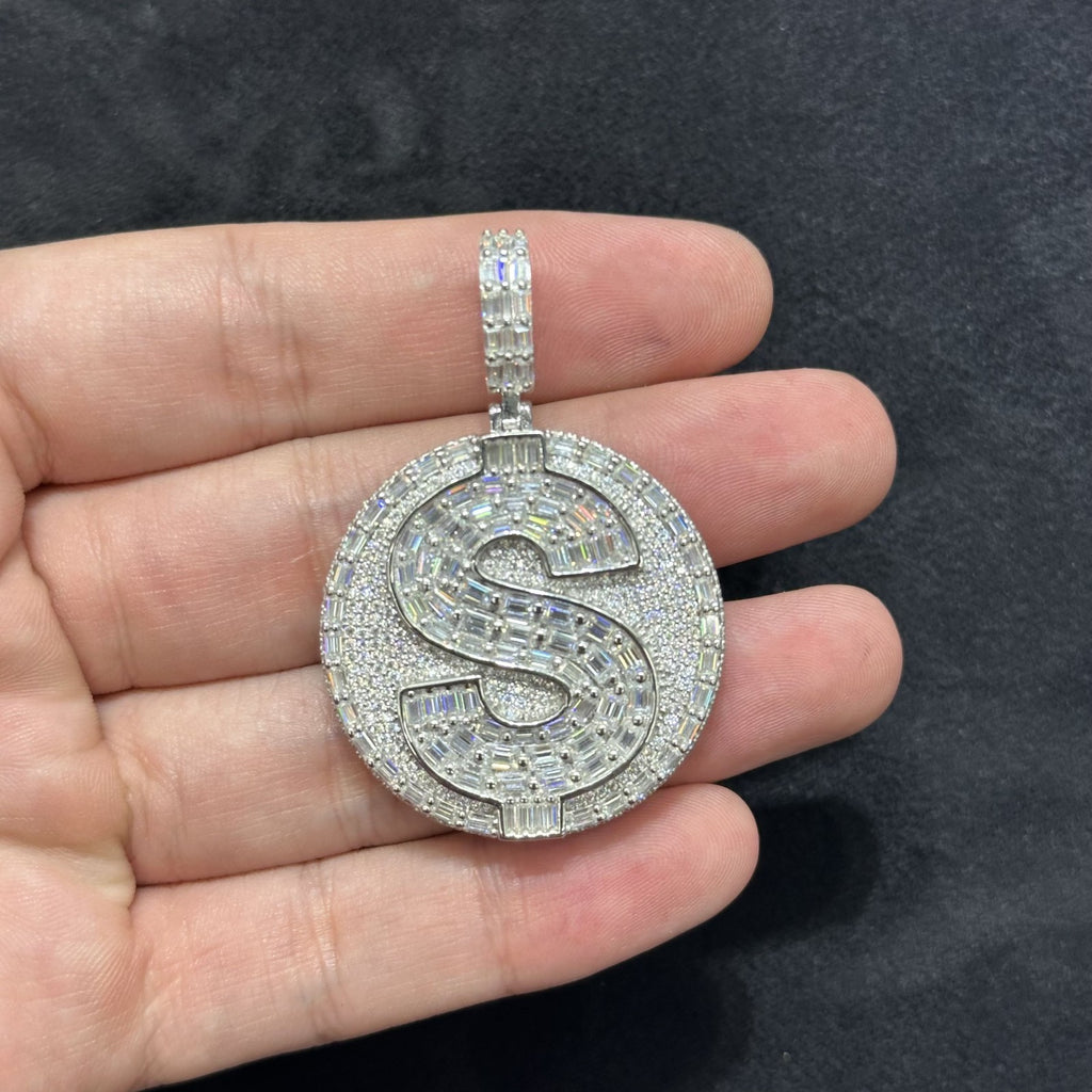 925 Moissanite Charm Money Dollar Sign Pendant Big Size Men with Certificate