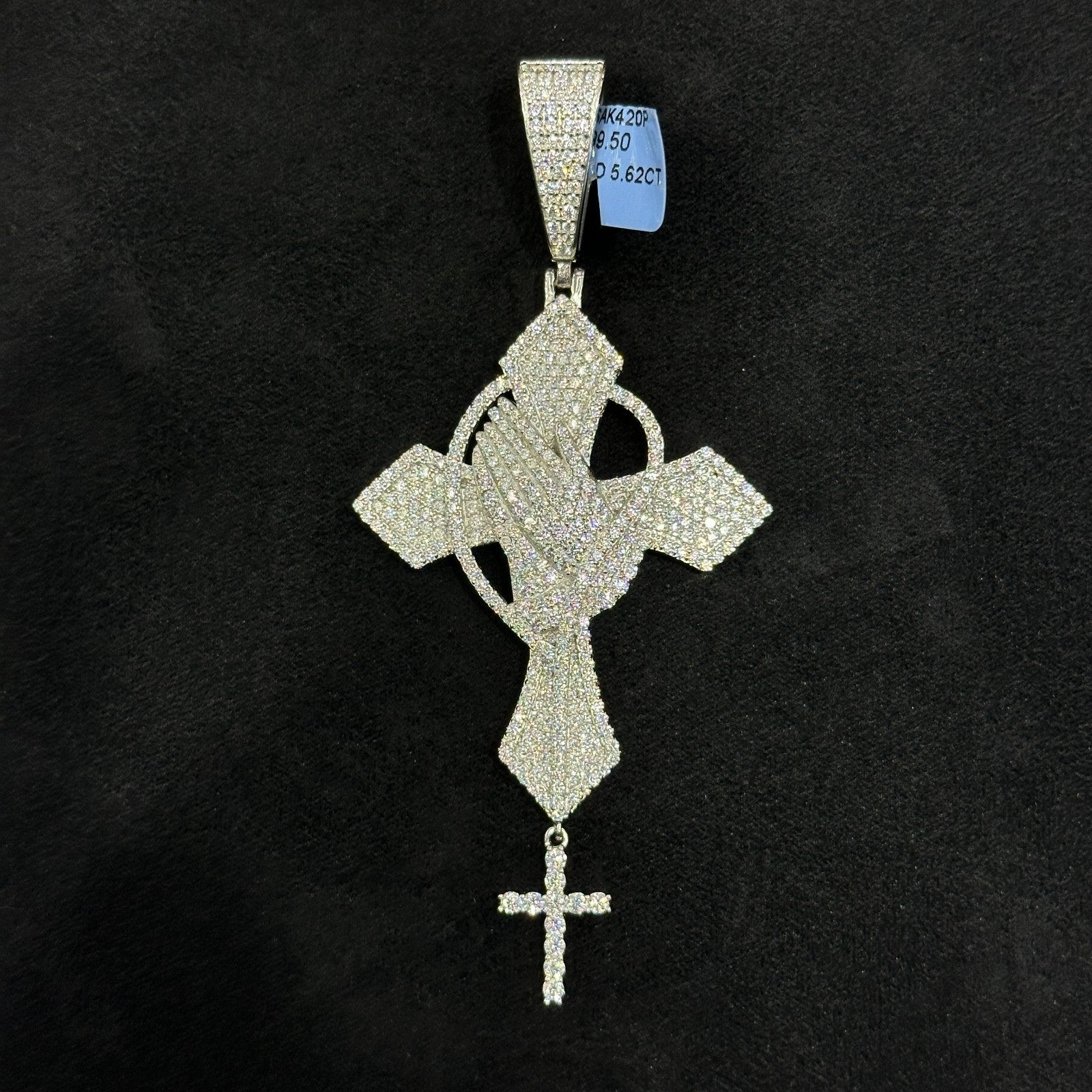 Praying Hands Cross with Cross 925 Sterling Silver with VVS Moissanite 5.62 CTW