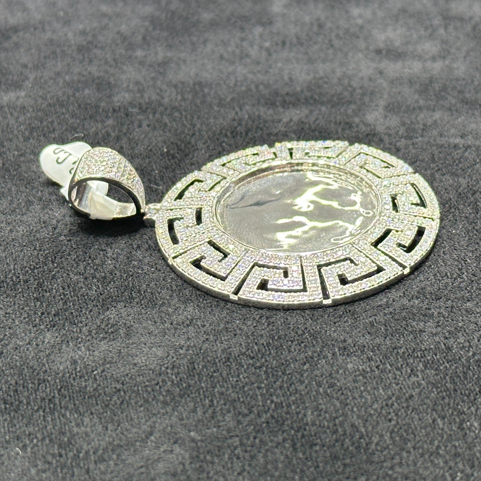 Moissaic Style Picture Memorial Pendant 925 Silver with Moissanite Passes Tester