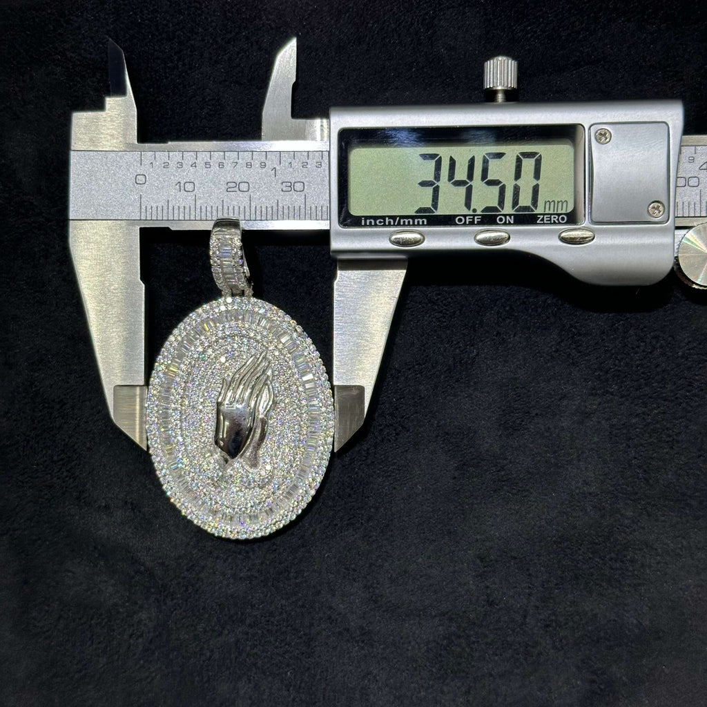 Moissanite 925 Praying Hands Charm Pendant 7.95 CTW Lab Diamonds