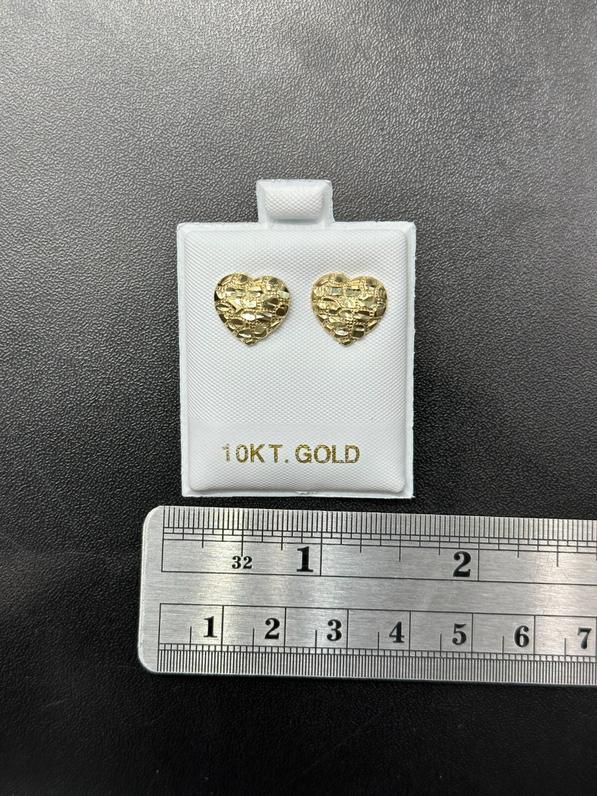 10K GOLD EARRINGS HEART NUGGET STYLE  MALE FEMALE SIZE REAL GOLD