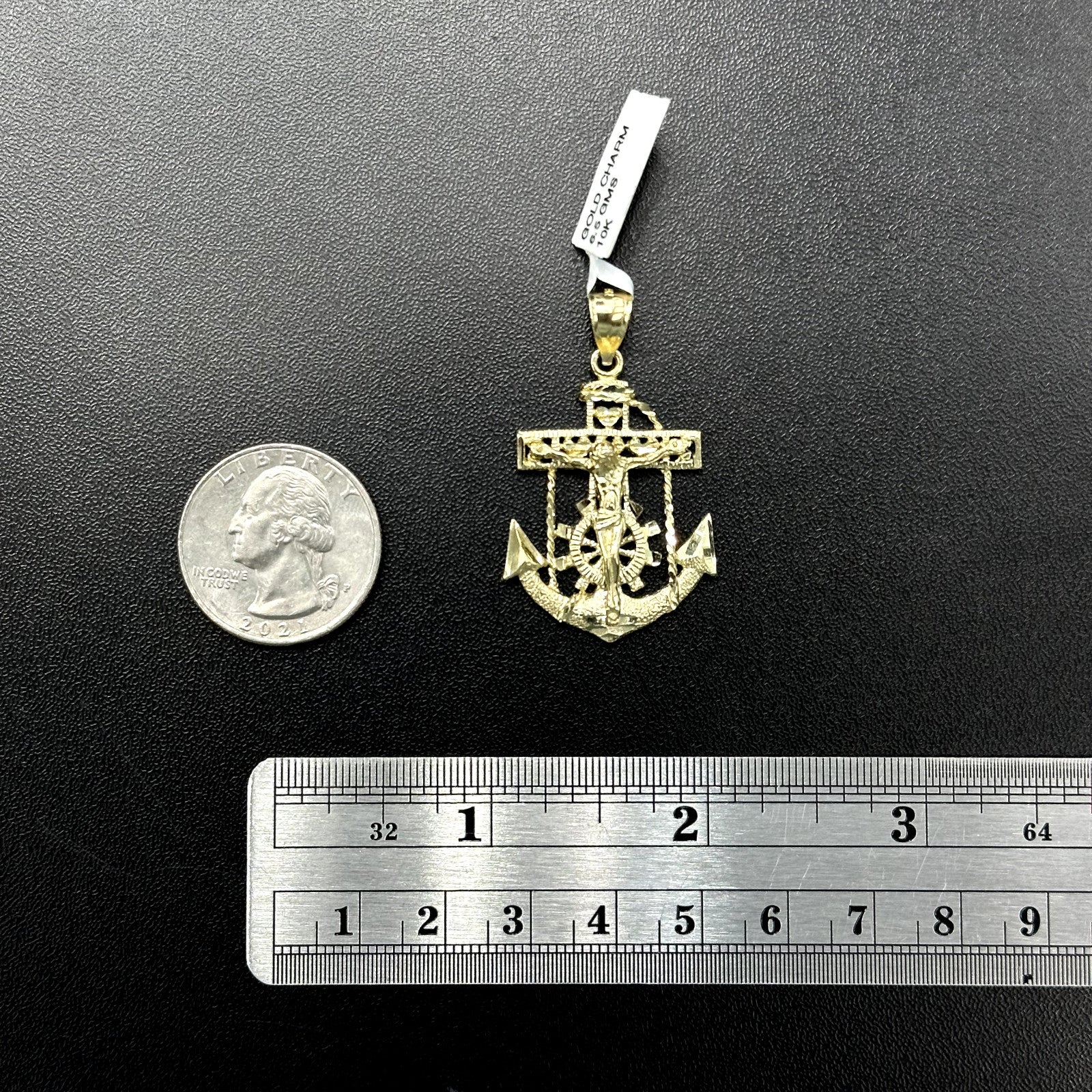 10k Real Gold Jesus Cross Anchor Medium Large Size Gold
