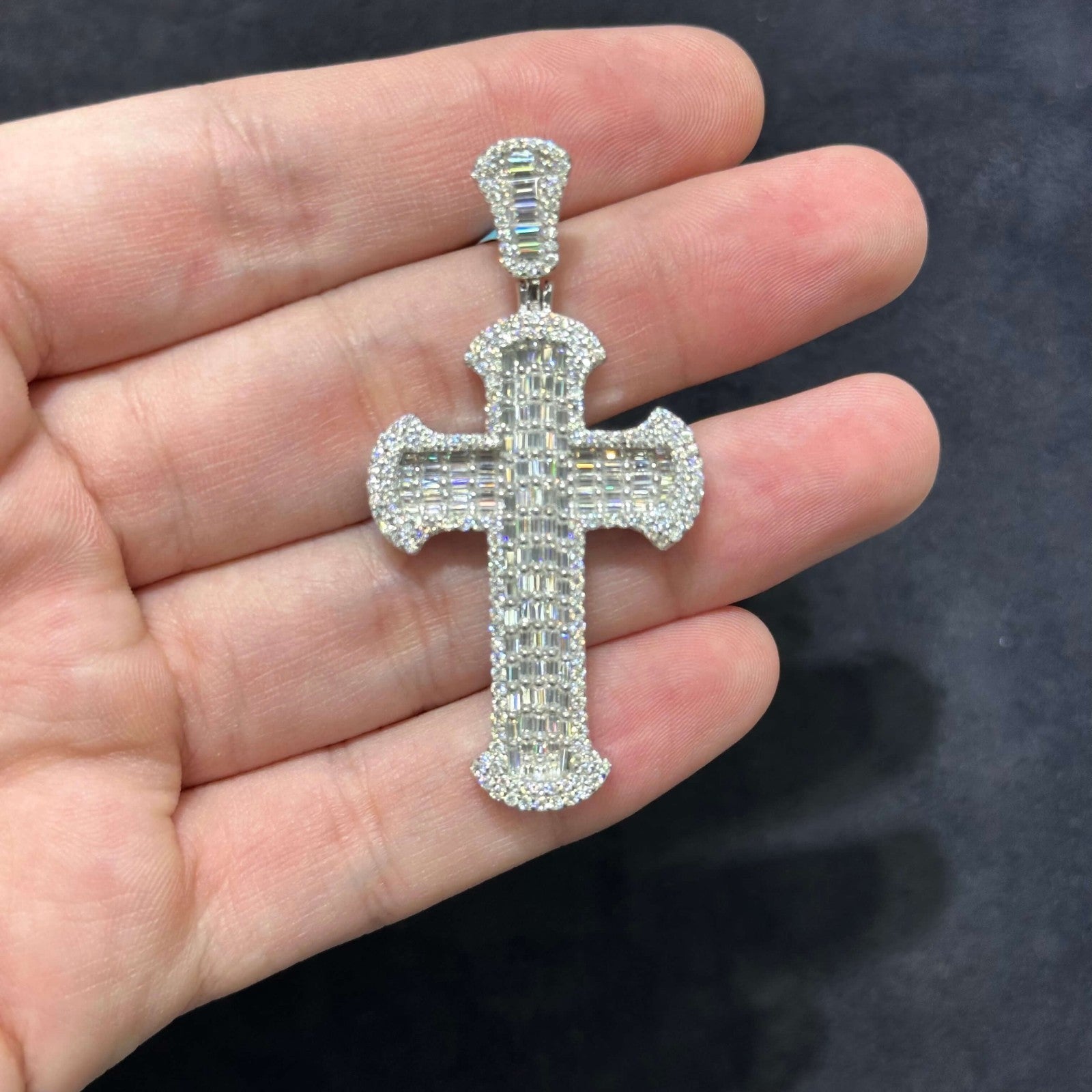 4.21 Ct Round Cut Natural Moissanite Men's Cross Pendant in 925 Sterling Silver