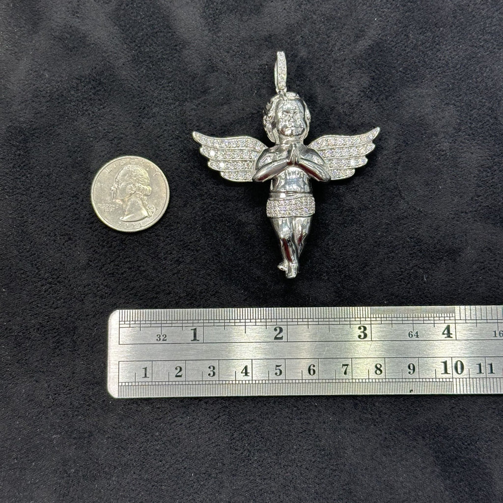 Moissanite 4.38 ct Praying Baby Angel Small 925 Sterling Silver Pendant Necklace