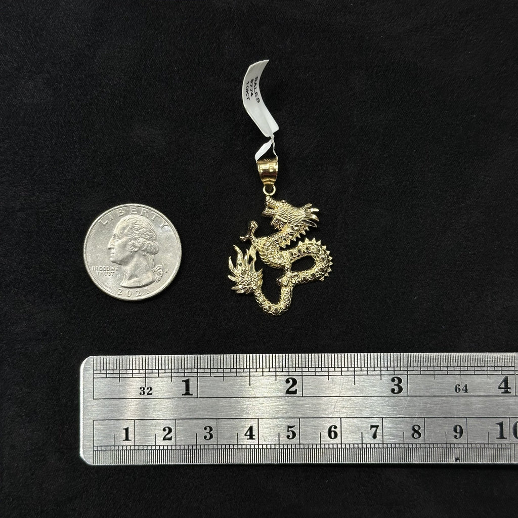10k Yellow Gold Chinese Dragon Pendant Unisex Charm Asian Mythology Jewelry