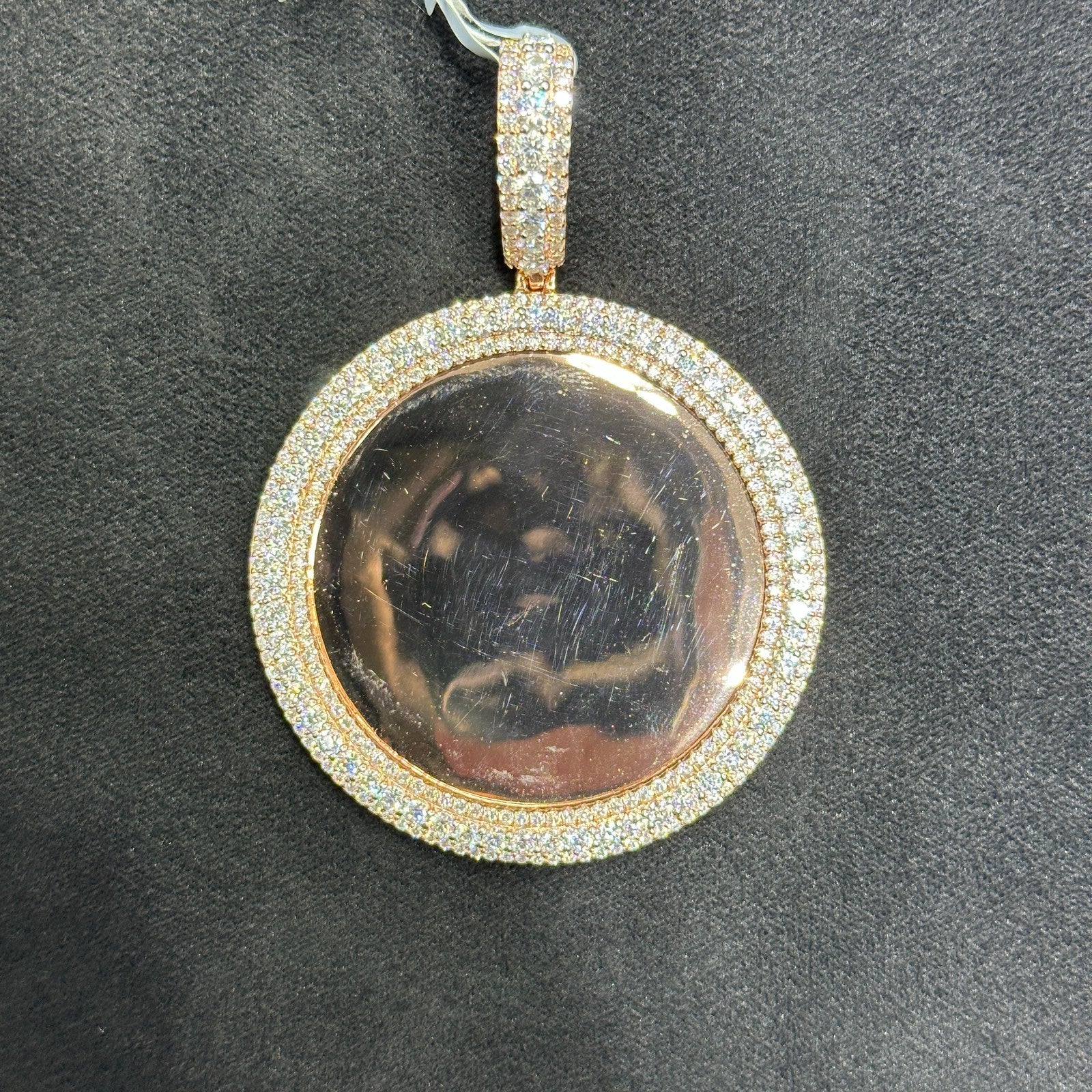 925 Sterling Silver Moissanite 8.5 CTW Pendant Men Rose Gold Plated Round Shape