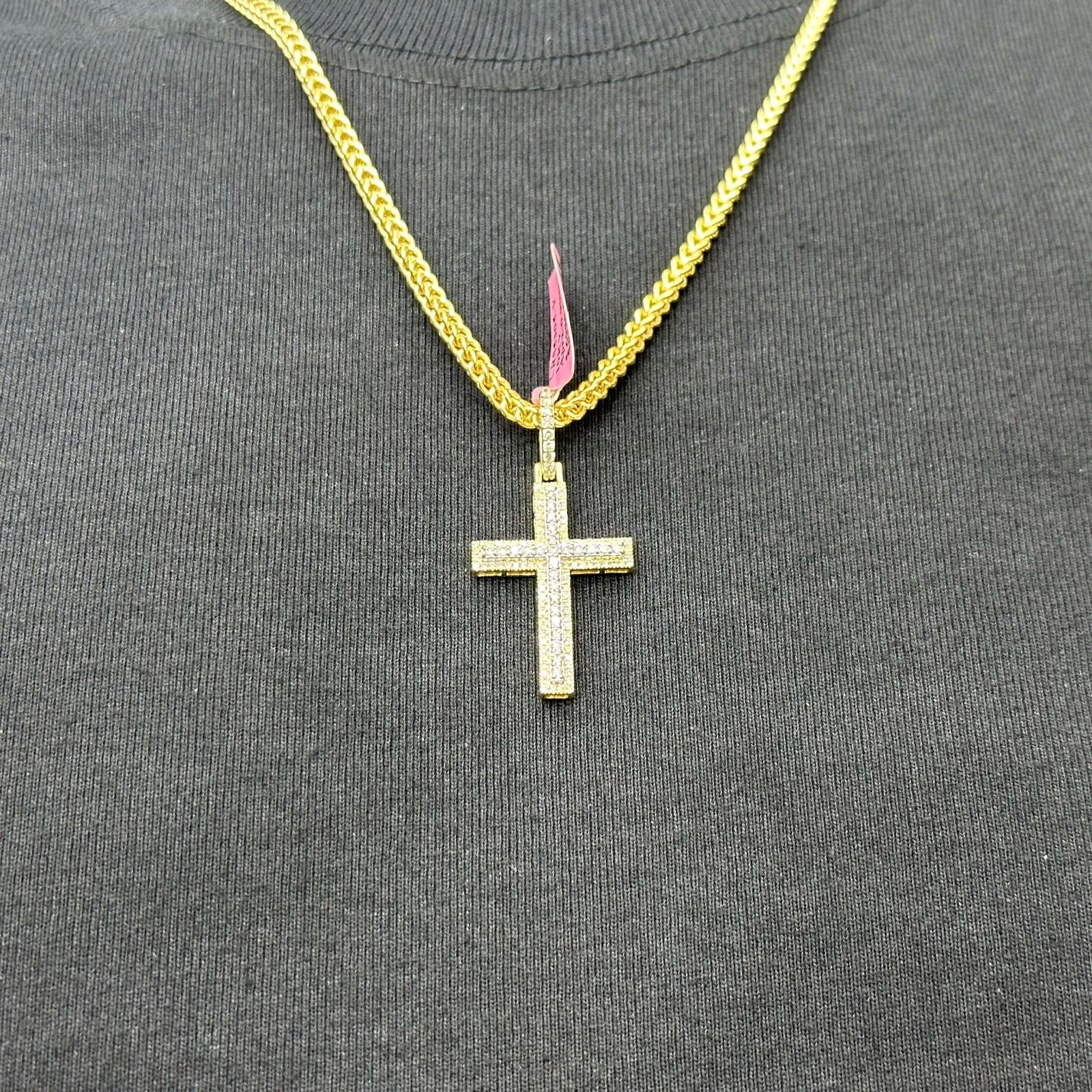 Genuine Diamond Cross Charm 0.90 CTW with 10k Gold Pendant Unisex