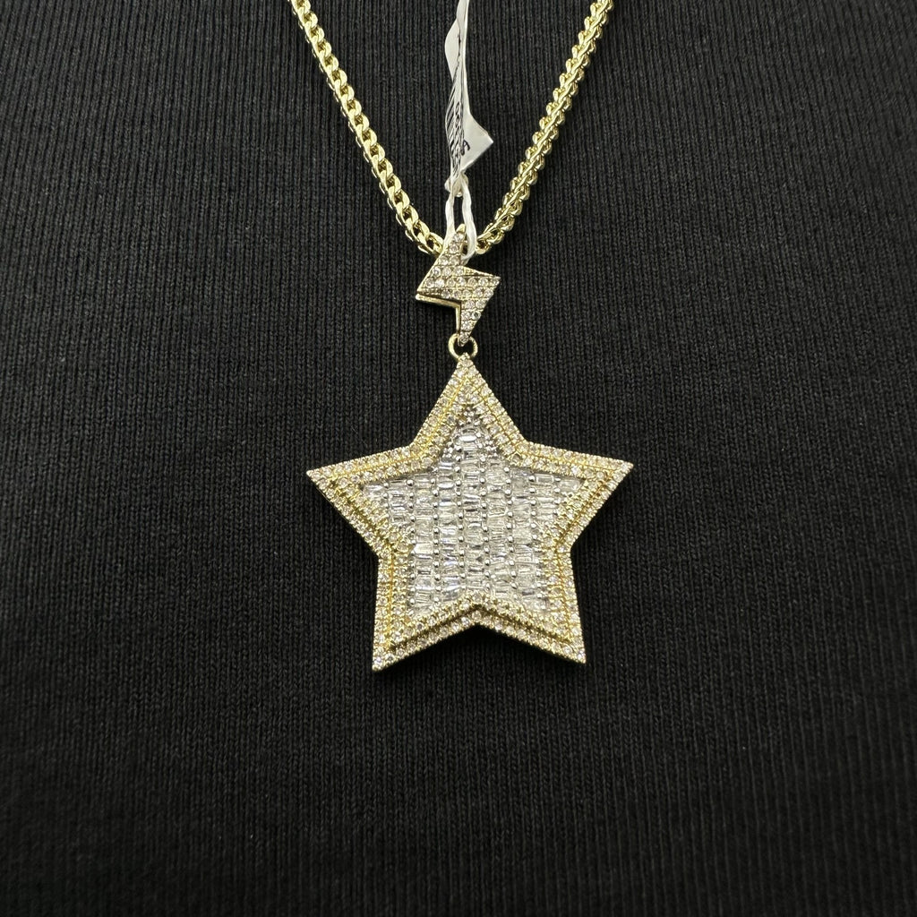 Genuine Diamond Start Charm 1.20 CTW with 10k Gold Pendant Male Female