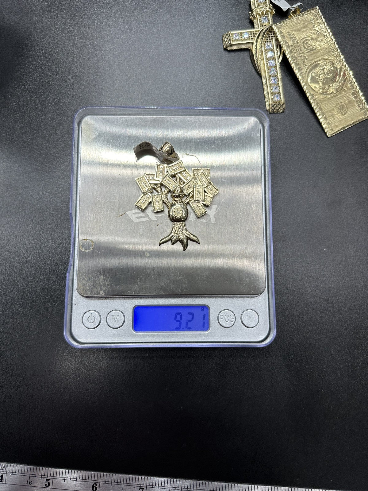 Real 10K Money Tree Charm Pendant Diamond Cut 10K Yellow Gold