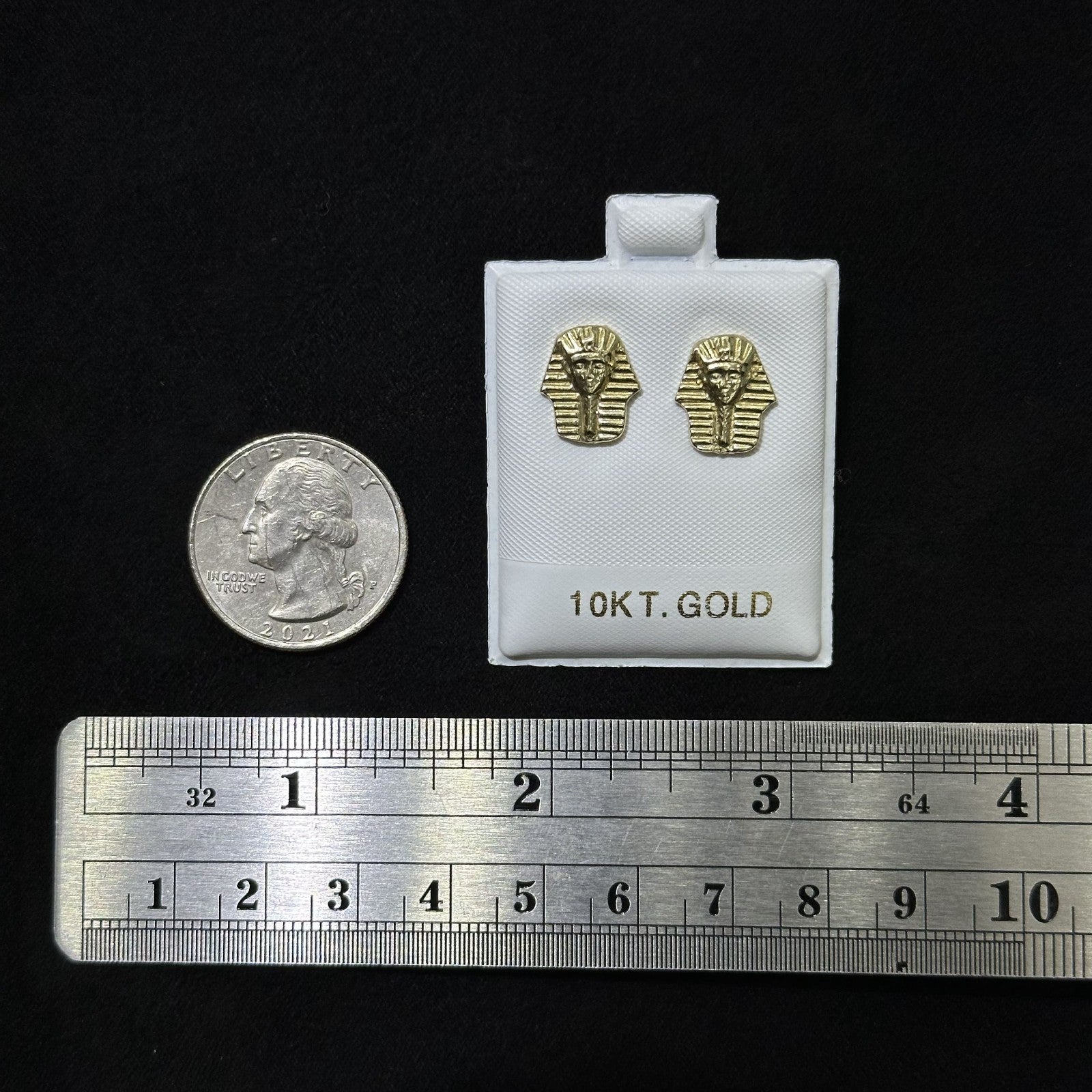 10k Gold Pharaoh Head Earrings Egyptian Style Small Large Size Male Female
