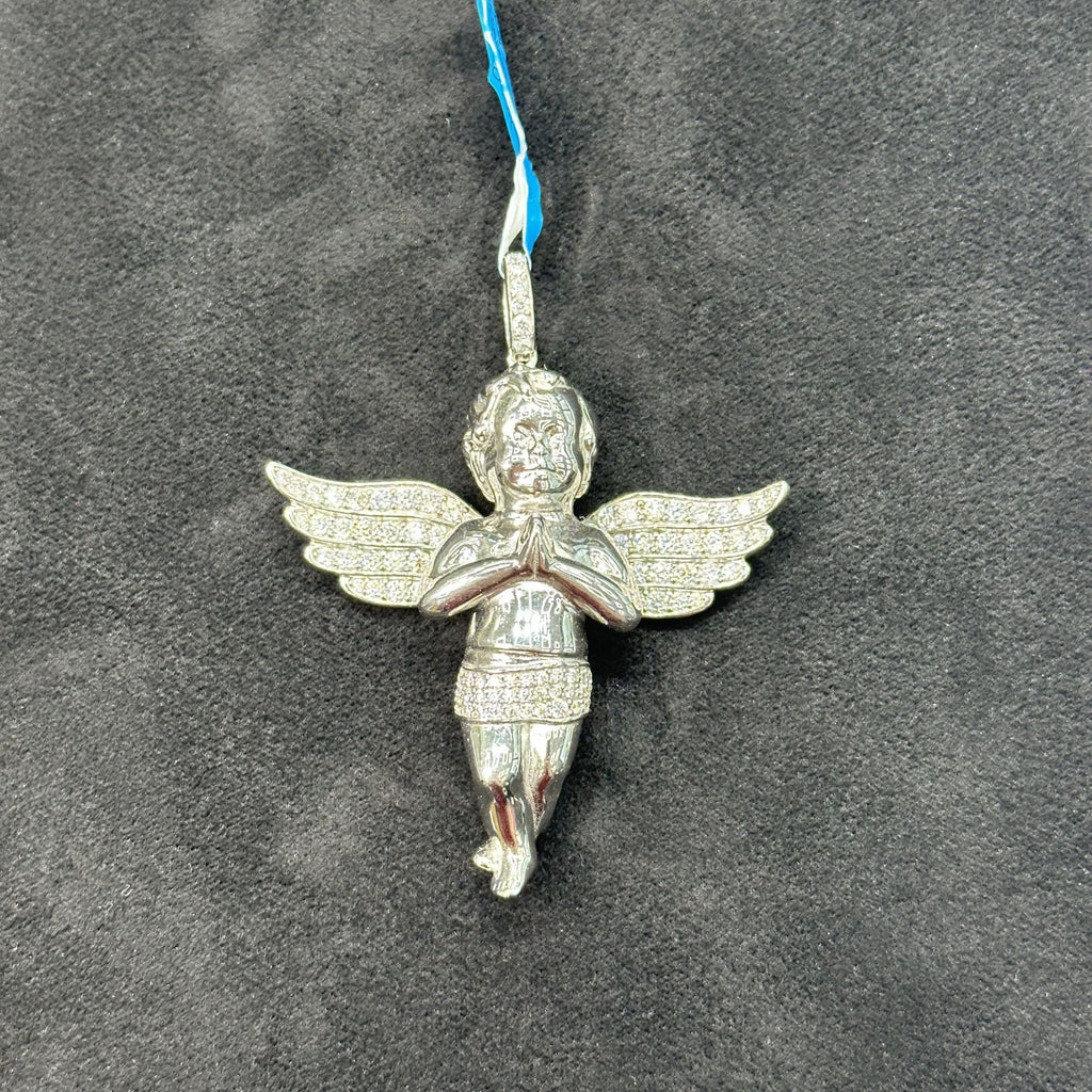 Moissanite 4.38 ct Praying Baby Angel Small 925 Sterling Silver Pendant Necklace