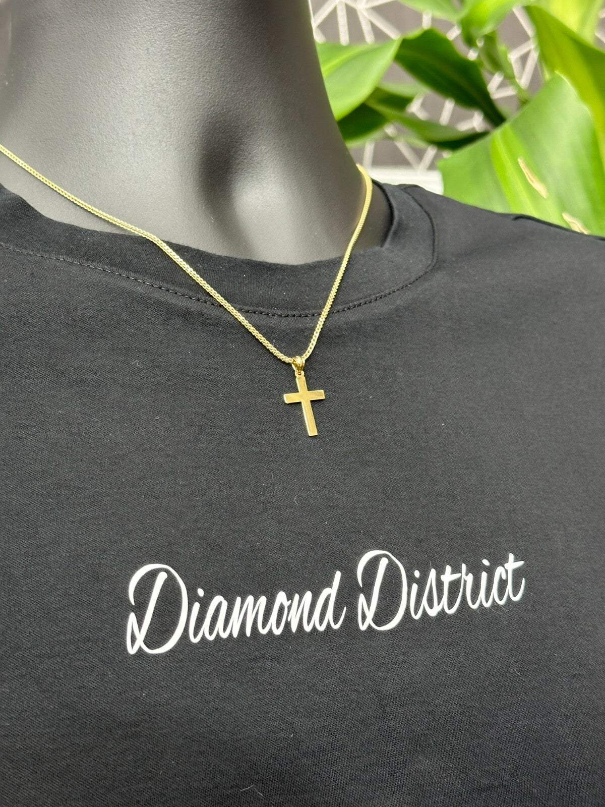 Real Solid 10K Yellow Gold Polished Small Diamond Cut Cross Charm Pendant