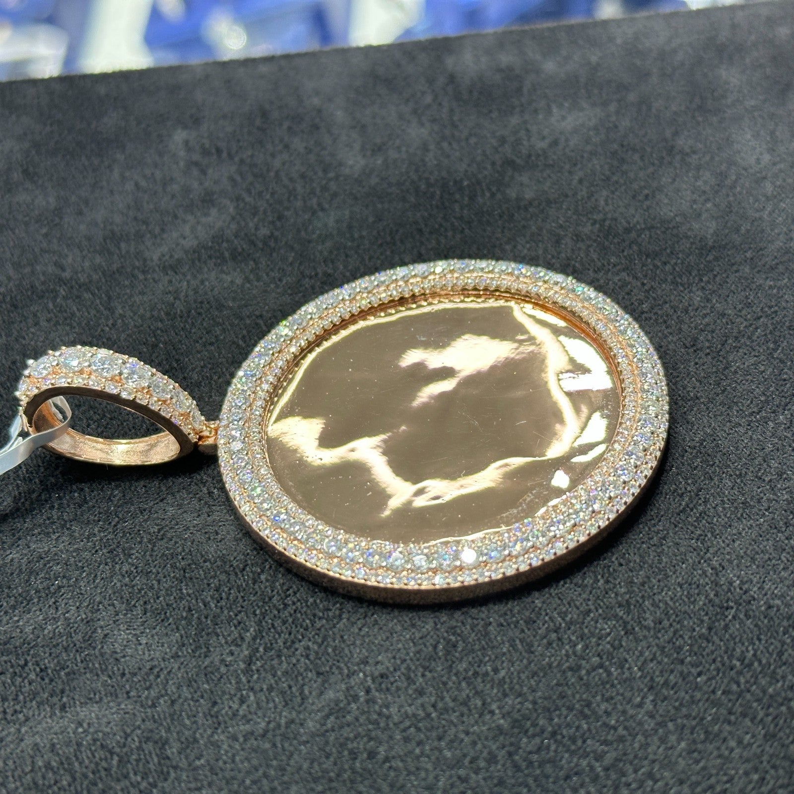 925 Sterling Silver Moissanite 8.5 CTW Pendant Men Rose Gold Plated Round Shape