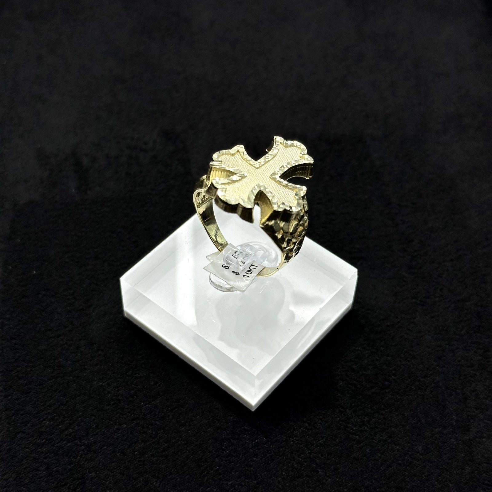 Real 10k Jesus Nugget Cross Ring Yellow Gold Mens Casual Ring 10kt