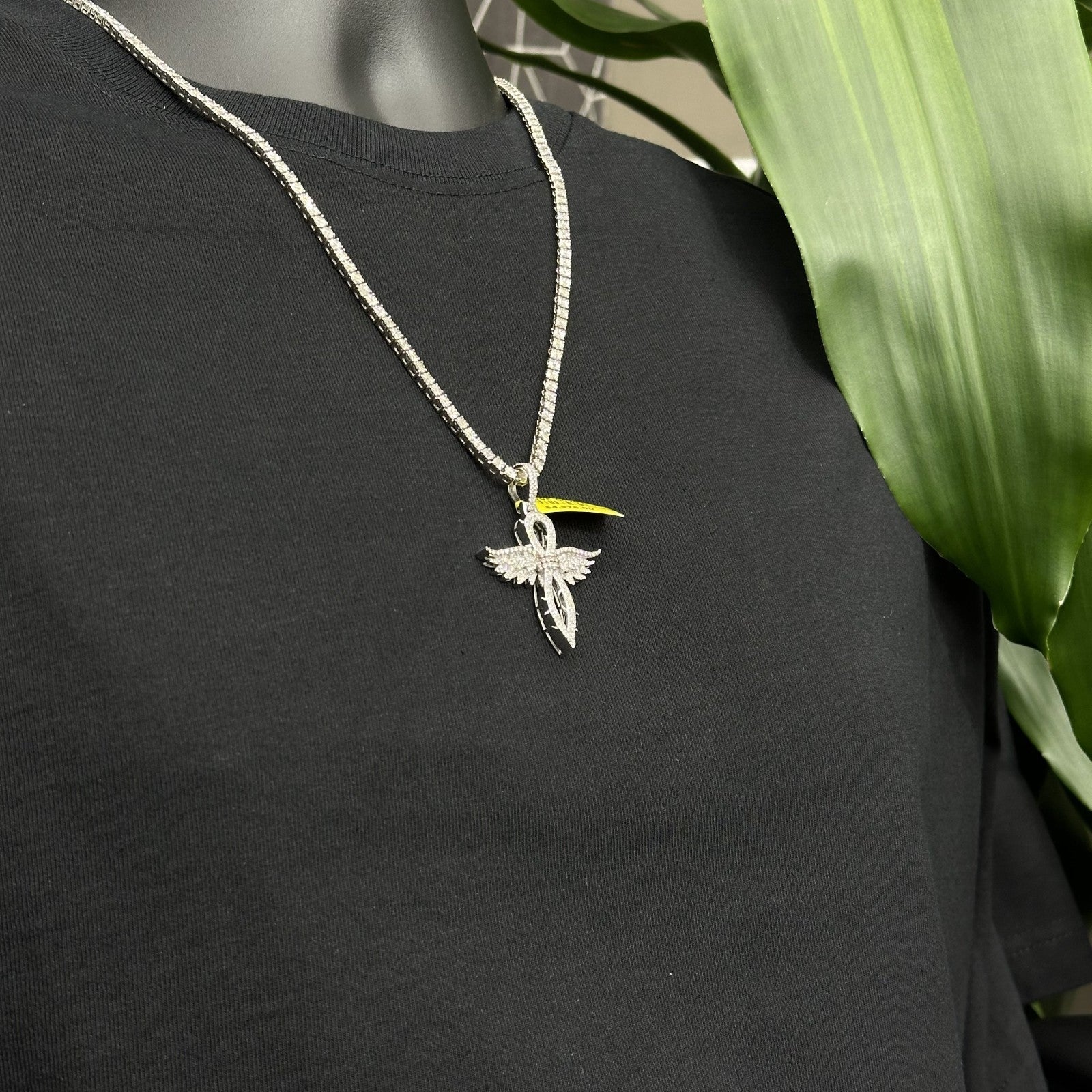 Diamond Cross with Wings 10k White Gold and 1.3 CTW Real Diamonds