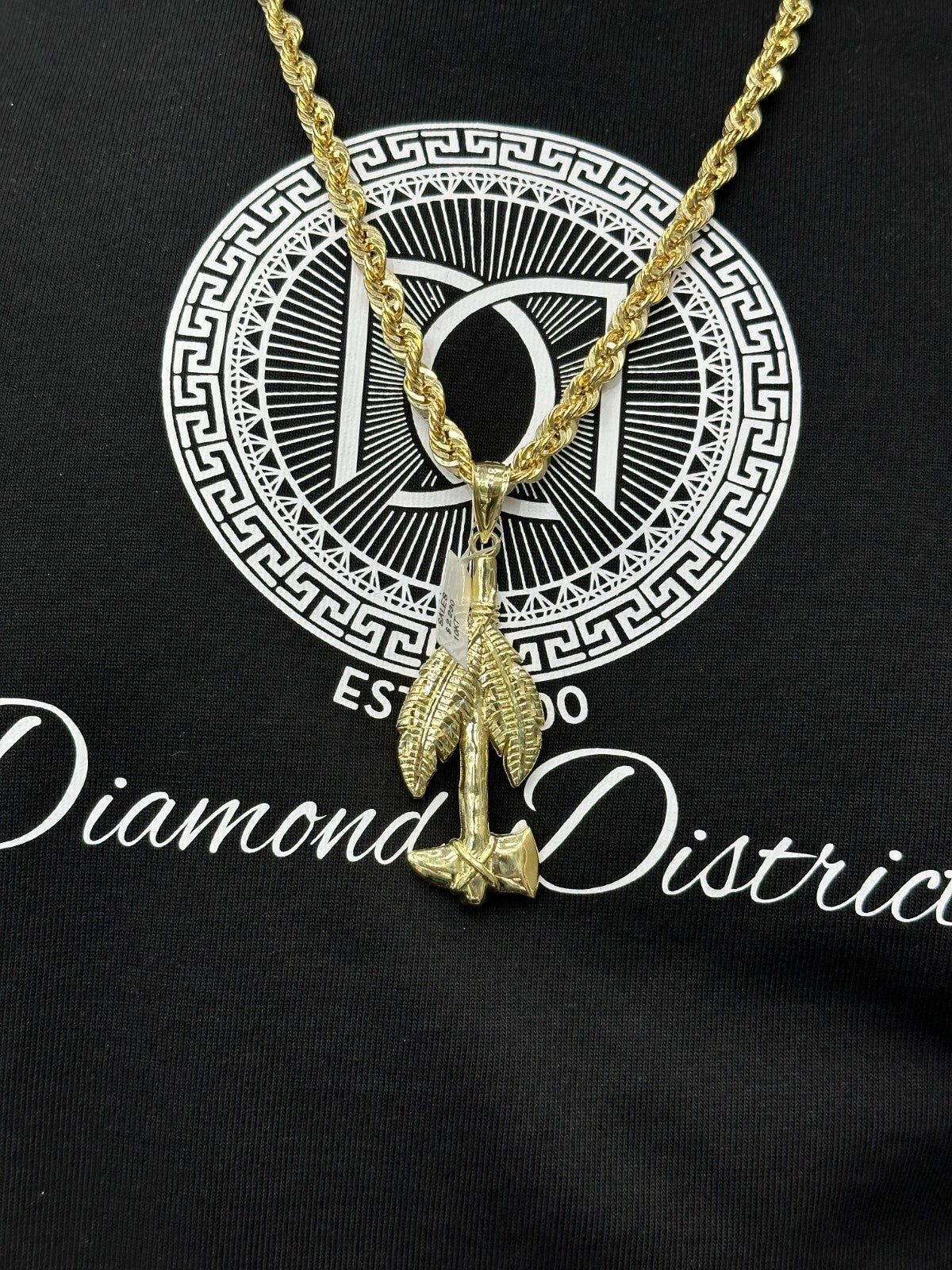 GOLD TOMAHAWK CHARM 10K REAL GOLD PENDANT WITH FEATHER