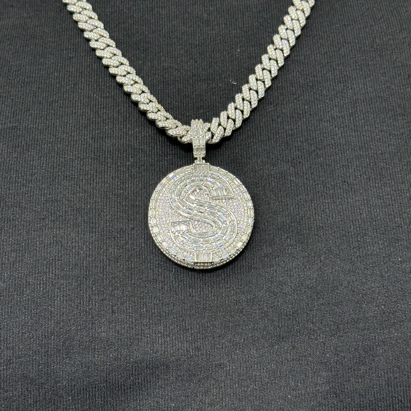 925 Moissanite Charm Money Dollar Sign Pendant Big Size Men with Certificate