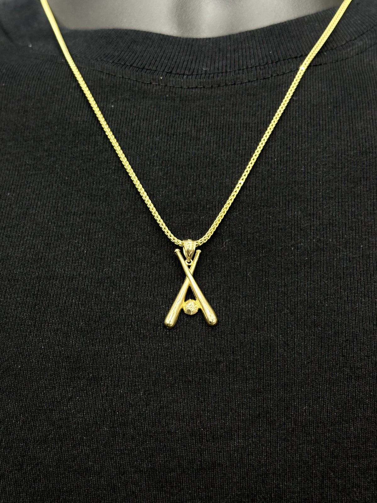 10K Yellow Gold Baseball Baseball Bat Charm Pendant