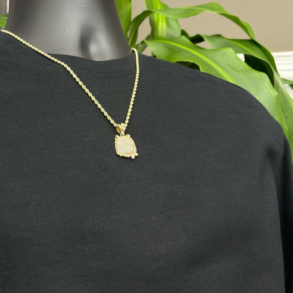 10K Gold Backpack Charm Pendant Chain Solid Gold CZ Synthetic Cubic Zirconia