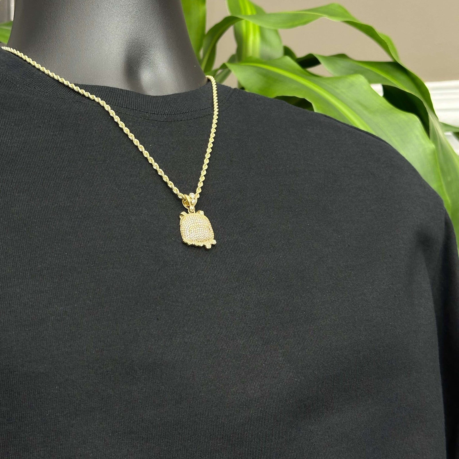 10K Gold Backpack Charm Pendant Chain Solid Gold CZ Synthetic Cubic Zirconia