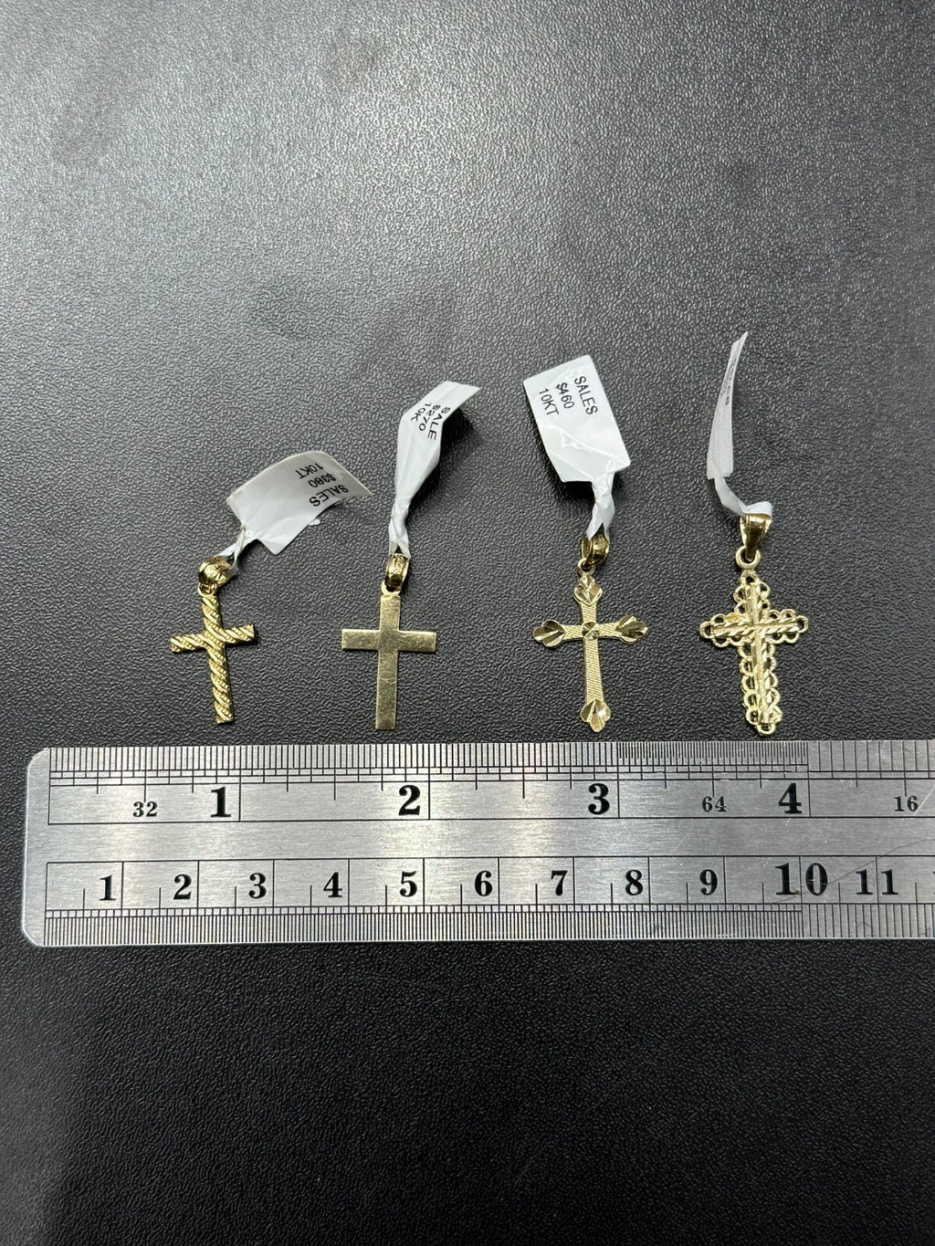 Real Solid 10K Yellow Gold Polished Small Diamond Cut Cross Charm Pendant