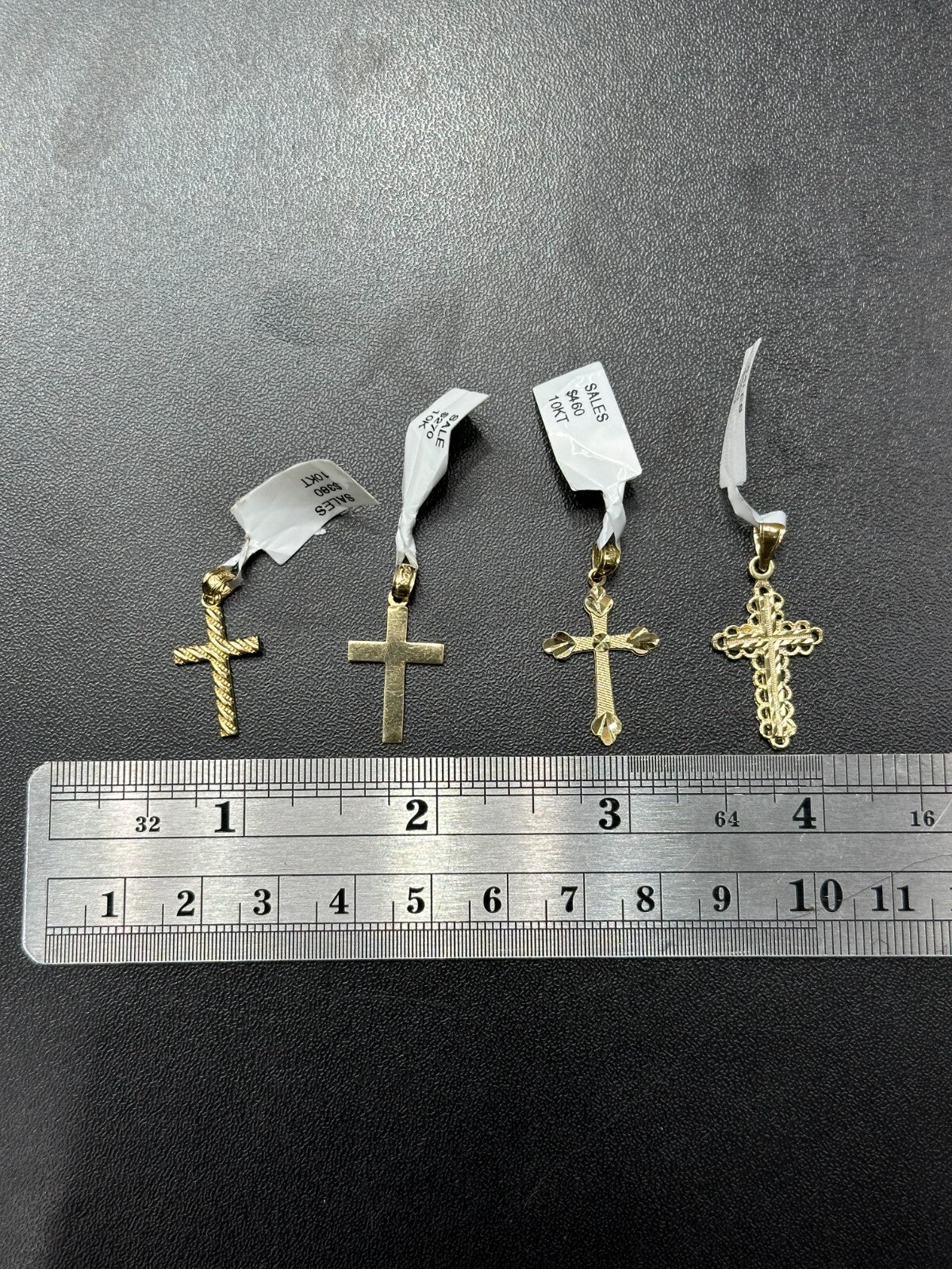 Real Solid 10K Yellow Gold Polished Small Diamond Cut Cross Charm Pendant