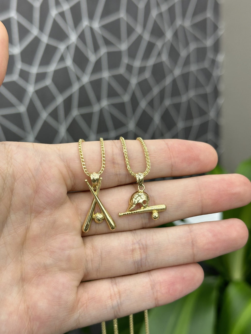 10K Yellow Gold Baseball Baseball Bat Charm Pendant