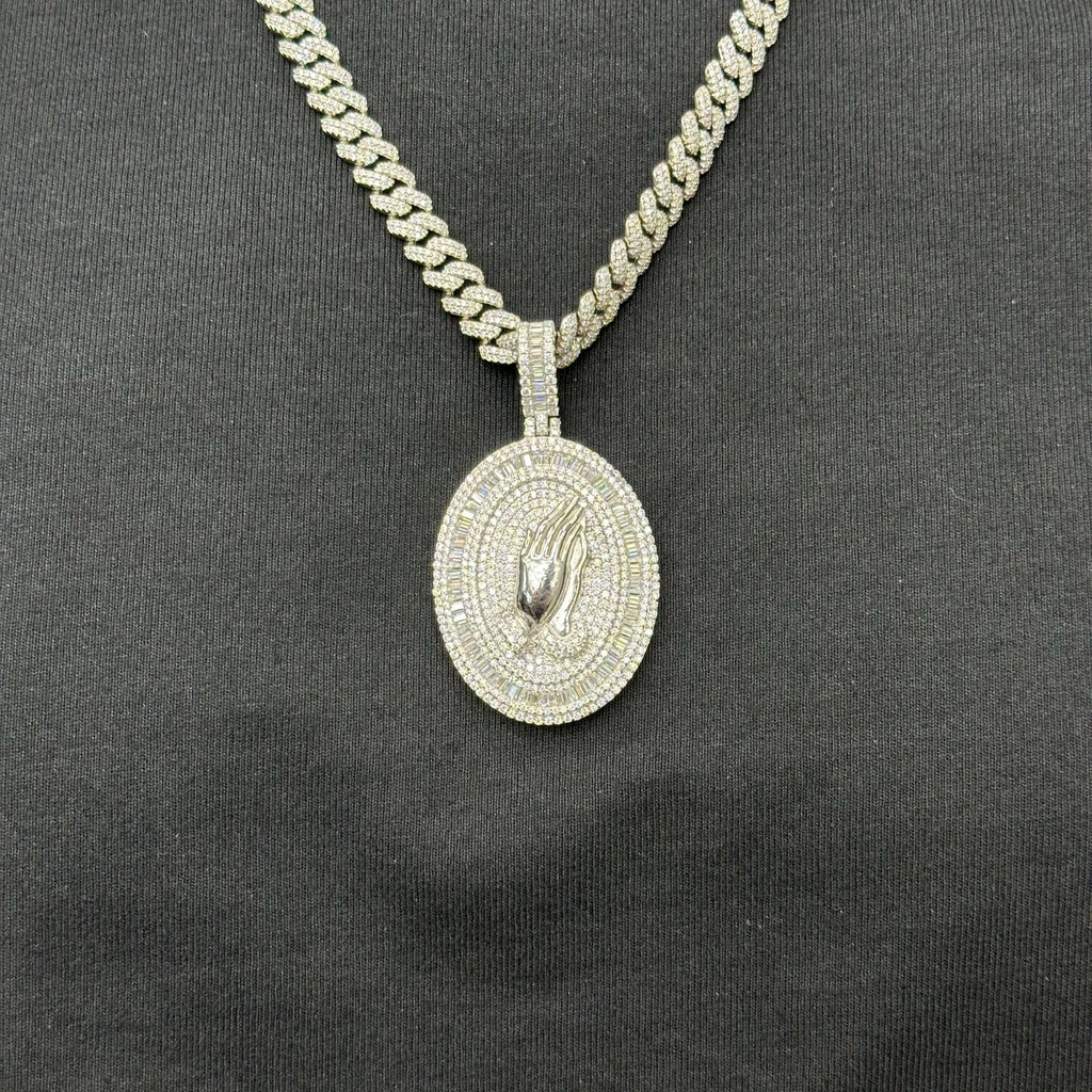 Moissanite 925 Praying Hands Charm Pendant 7.95 CTW Lab Diamonds