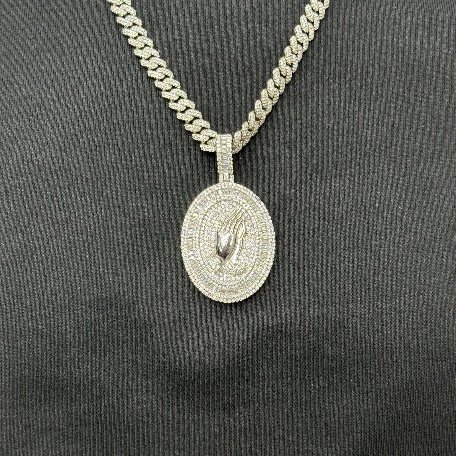 Moissanite 925 Praying Hands Charm Pendant 7.95 CTW Lab Diamonds