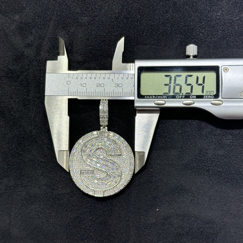 925 Moissanite Charm Money Dollar Sign Pendant Big Size Men with Certificate