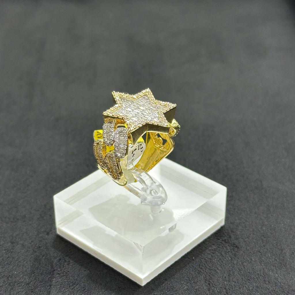 David Star Natural Diamond Ring with 10k Yellow Gold Male Female All SIZE