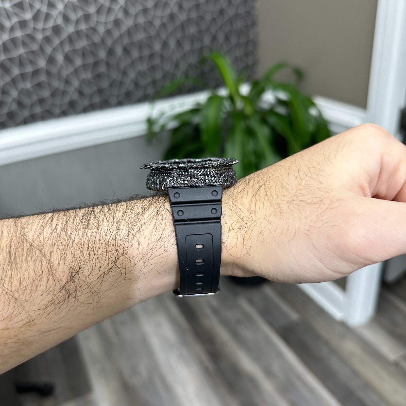 Black Moissanite Watch Man with Thorn Lab Diamonds